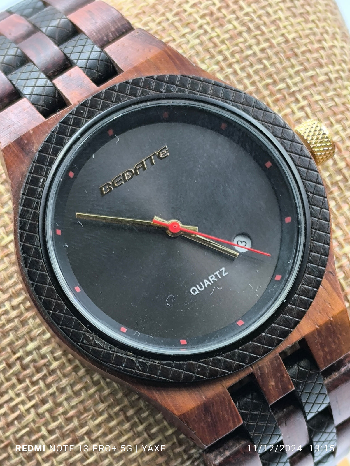 Men's wooden watch with red & black bamboo wood bracelet - Handmade bags & jewelry Green Products