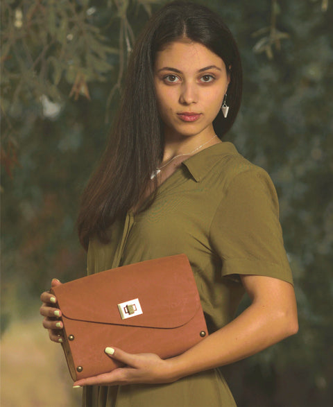 Handmade Brown Teracotta clutch Leather Women Bag - Handmade bags & jewelry Bags
