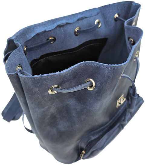 Blue oil tanned leather backpack bag