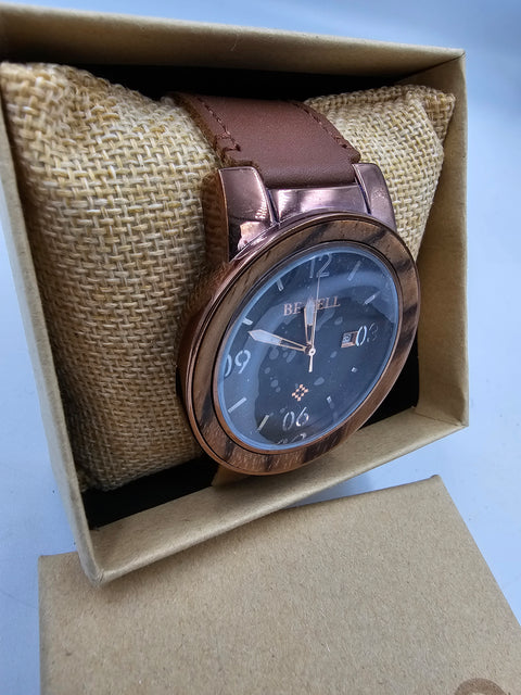 Men's watch from wood genuine leather strap