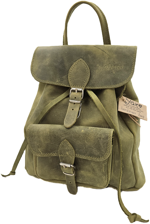 Green women's leather backpack from oil tanned leather