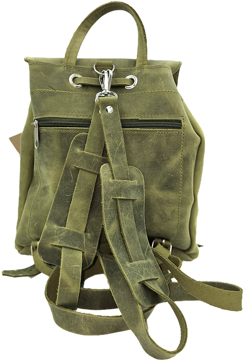 Green women's leather backpack from oil tanned leather