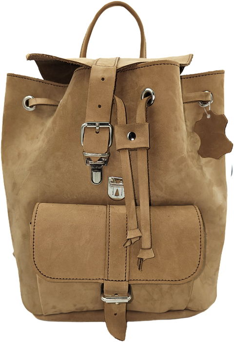 Natural brown nubuck leather backpack bag