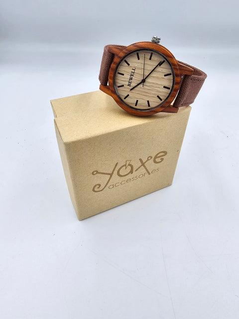 Unisex watch from sandalwood case and canvas stripe