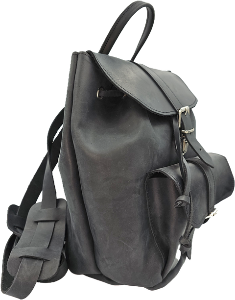 Black unisex backpack leather bag with locker front pocket