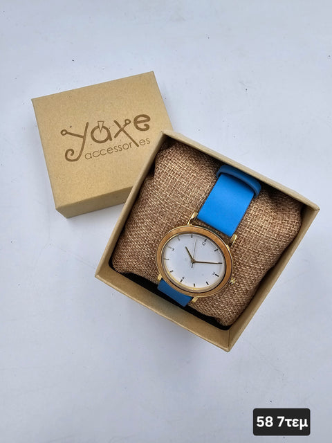 Women's wooden blue elegant watch