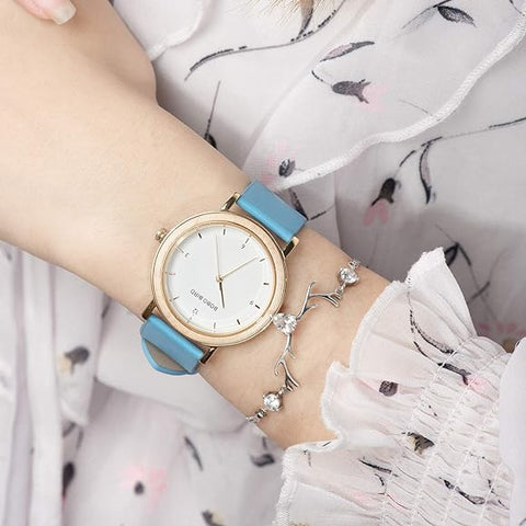 Women's wooden blue elegant watch