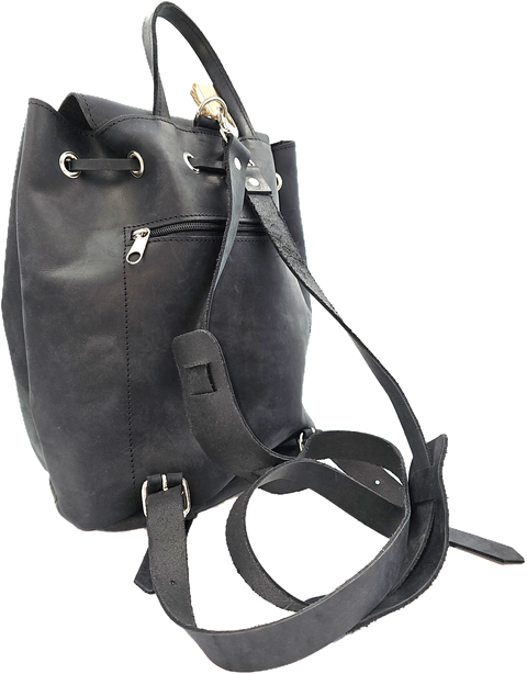 Black unisex backpack leather bag with zipper front pocket