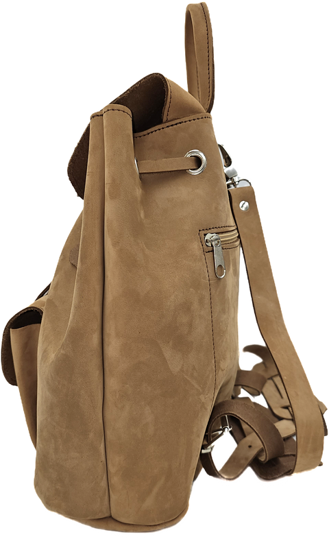 Natural brown nubuck leather backpack bag