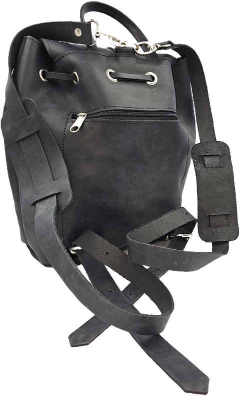 Black unisex backpack leather bag with locker front pocket