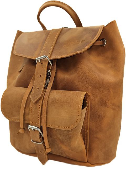 Orange oil tanned leather backpack bag