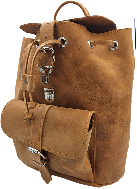Orange oil tanned leather backpack bag