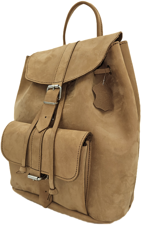 Natural brown nubuck leather backpack bag