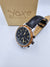 Men's wooden watch in zebrawood and black leather strap