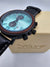Stylish green men's wooden watch with genuine black leather strap