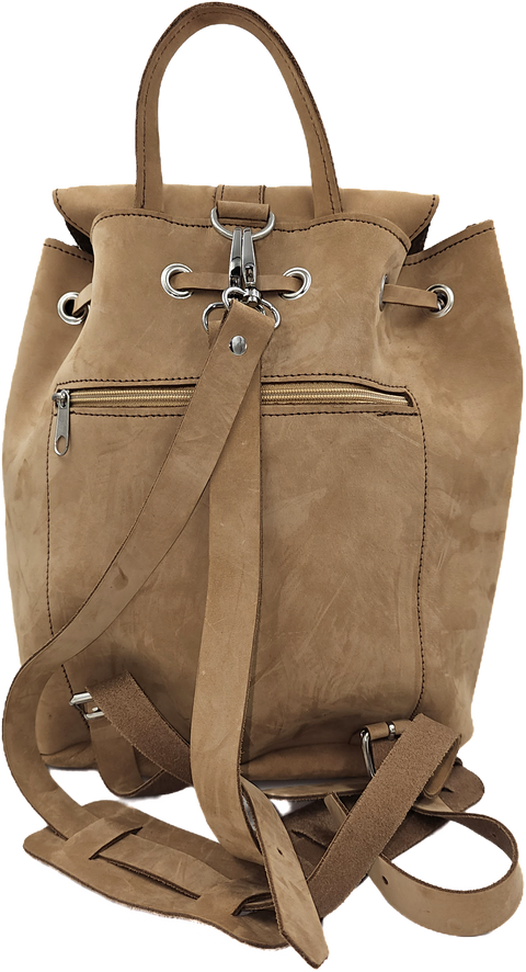 Natural brown nubuck leather backpack bag