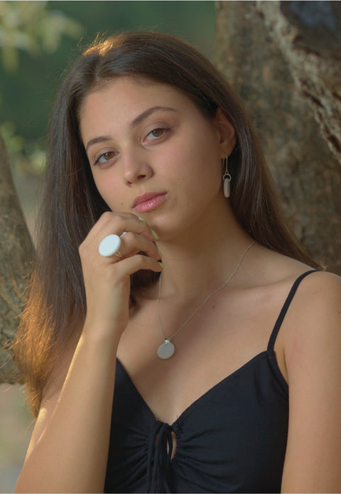 White marble round ring - Handmade bags & jewelry Handcrafted Jewellery