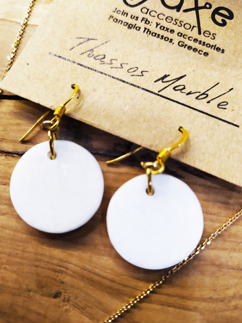 Circle round Thassos marble earrings - Handmade bags & jewelry Handcrafted Jewellery