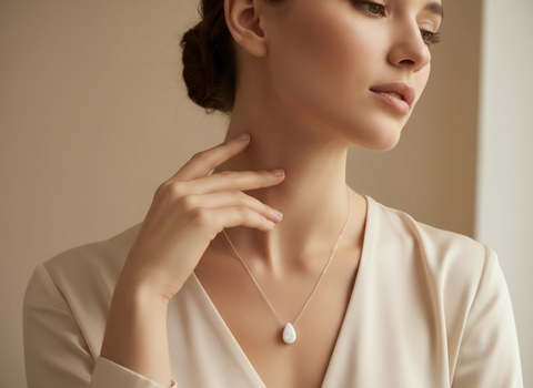 Thassos white marble drop necklace - Handmade bags & jewelry Handcrafted Jewellery