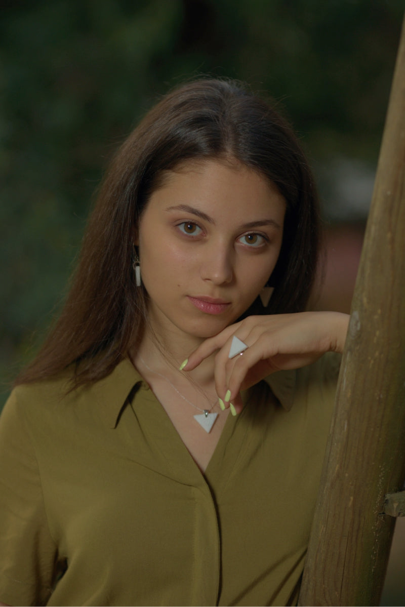 Triangle pendant necklace white marble jewelry