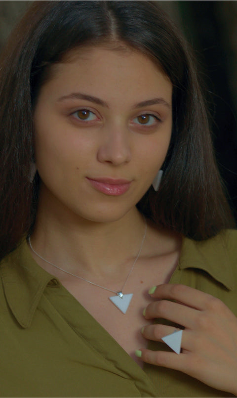 Triangle pendant necklace white marble jewelry