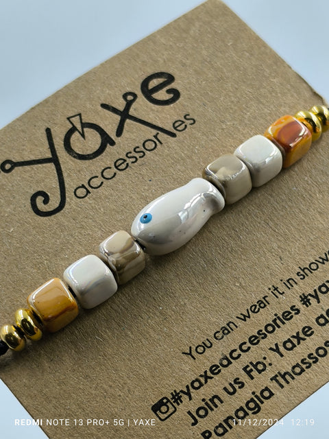 Ceramic beads women's bracelet, Gold Fish