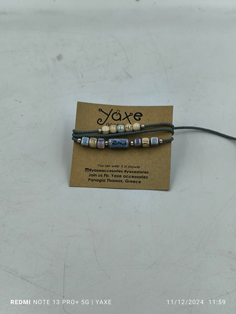 Triple ceramic beads women's bracelet, Blue violet
