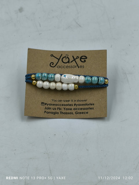 Triple ceramic beads women's bracelet, Fish eye