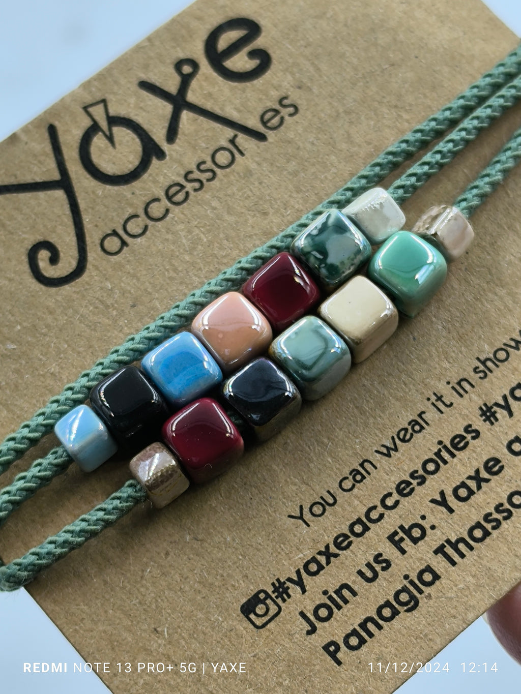 Triple ceramic beads women's bracelet, Garden