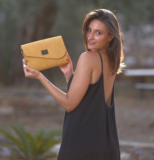 Yellow leather wood women bag - Handmade bags & jewelry Bags