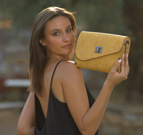 Yellow leather wood women bag - Handmade bags & jewelry Bags