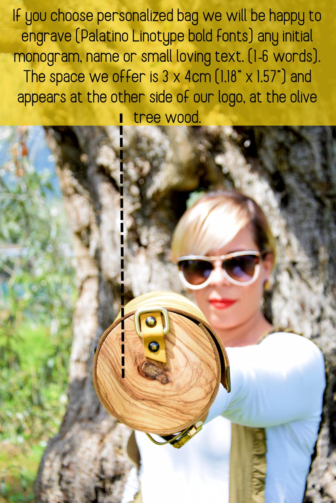 Yellow cylinder leather and wood women bag - Handmade bags & jewelry Bags
