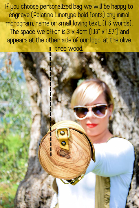 Yellow cylinder leather and wood women bag - Handmade bags & jewelry Bags