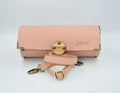 Pink cylinder leather and wood women bag