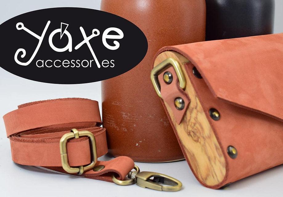 Terracotta small clutch women bag from leather and wood