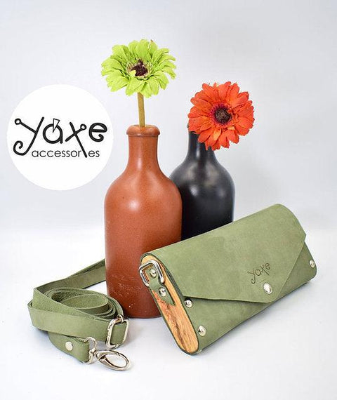 Mint small clutch women bag from leather and wood