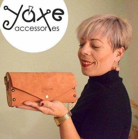Teracotta small clutch women bag from leather and wood