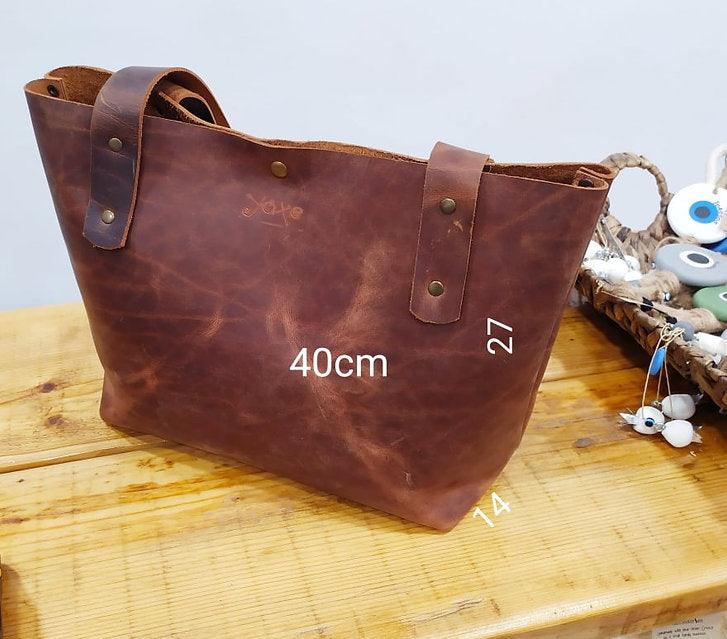 Brown leather tote women bag "Crazy horse"