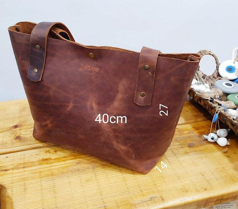 Brown leather tote women bag "Crazy horse"