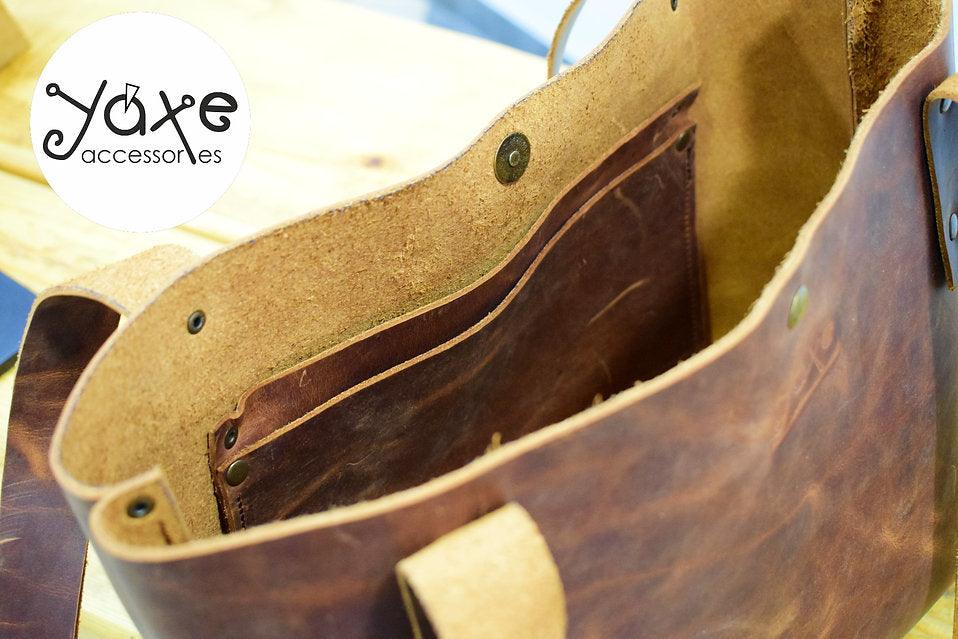 Brown leather tote women bag Crazy horse Handmade bags jewelry