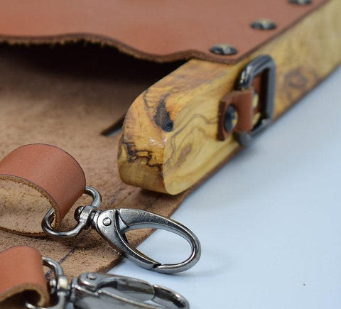Whisky brown belt bag from leather and wood