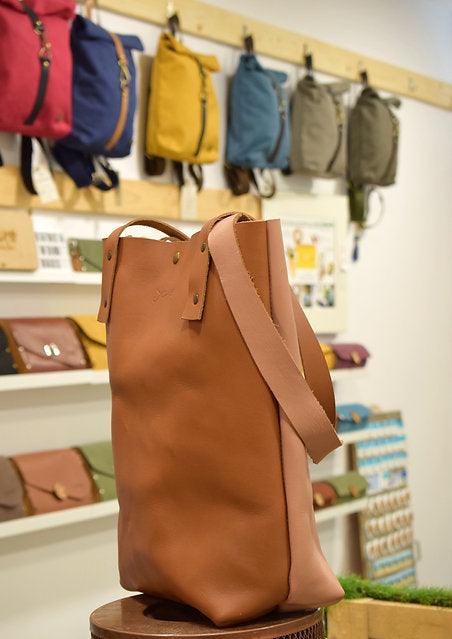 Pink and brown whisky leather tote women bag