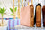 Pink tote women bag from leather and olive tree wood