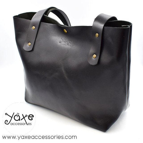 Black leather tote women bag