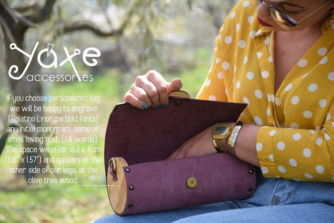 Purple cylinder leather and wood women bag