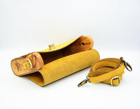 Yellow leather wood women bag