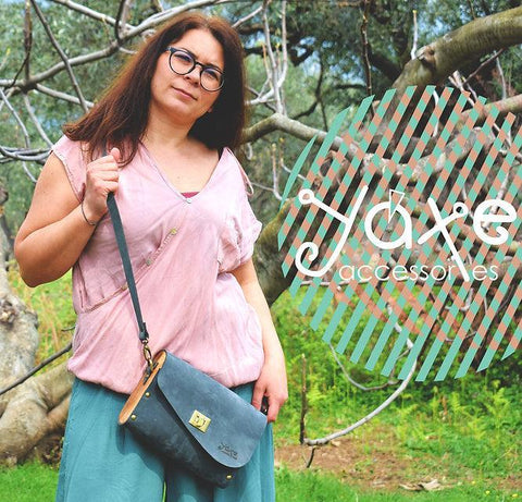 Gray leather wood women bag