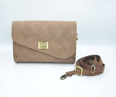 Mocha brown leather wood women bag