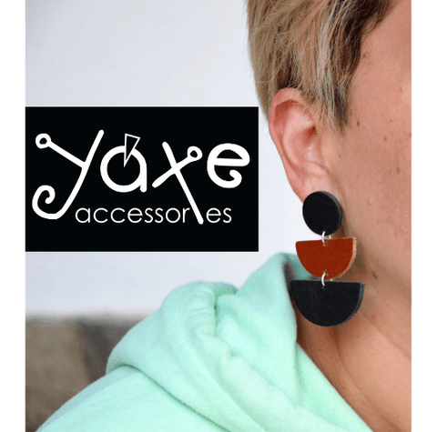 Black brown semicircles leather earrings