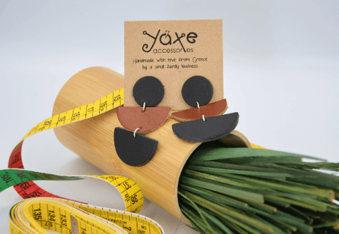 Black brown semicircles leather earrings